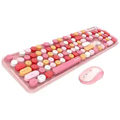 CRUSEC - Teclado + Mouse Inalámbrico Lapiz Labial Retro Mujer Rosa