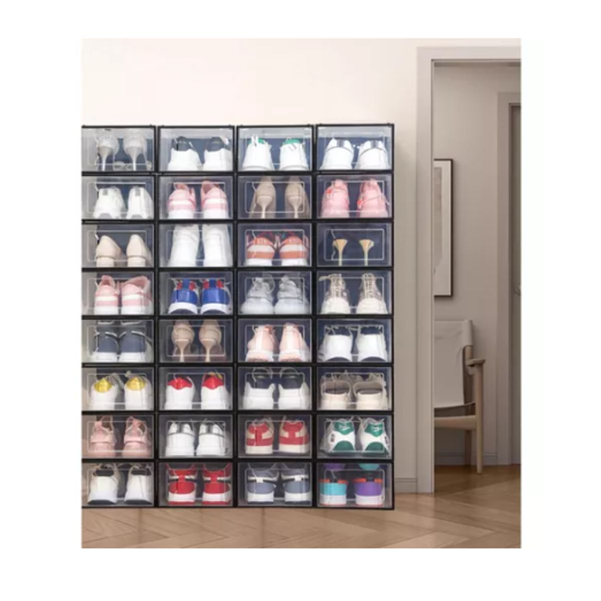 GENERICO - Set 4 Caja Organizadora De Zapatos  Apilables Y Firme NEGRO