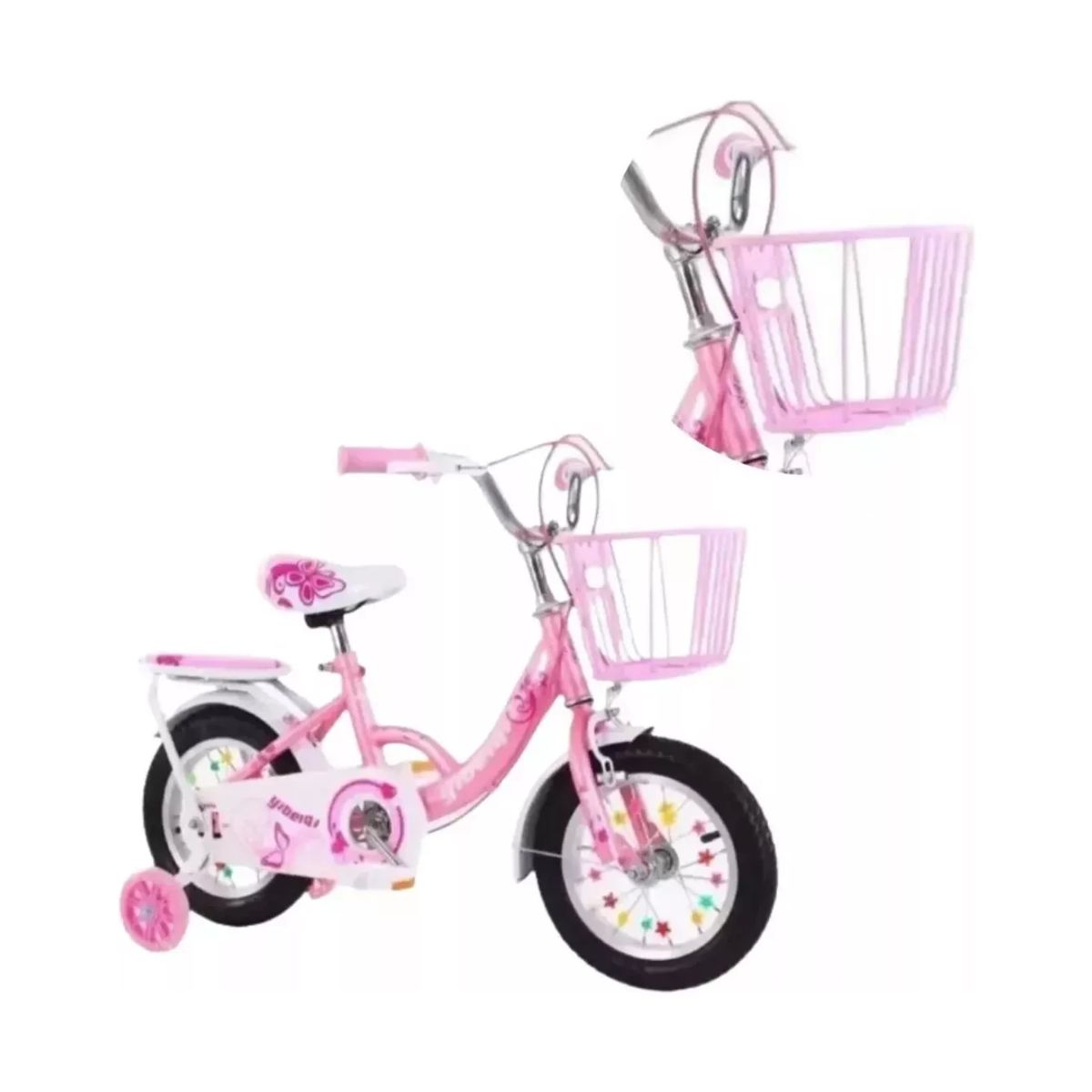 GENERICO - Bicicleta Aro 16 Infantil Con Ruedas De Aprendizaje Rosa