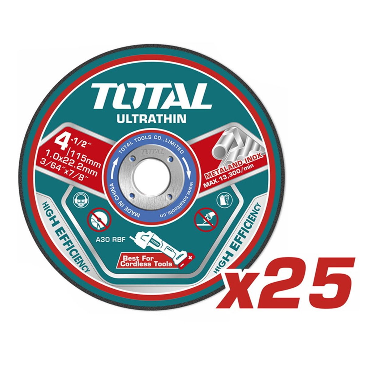 TOTAL TOOLS - Disco De Corte 115mm P Metal Acero Inoxidable 25 Und Total