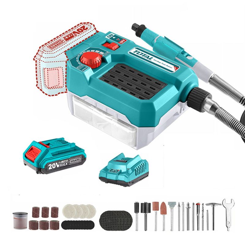 TOTAL TOOLS - Mini Torno Herramienta Multiuso+40 Acc 20v Bat+ Carg Total