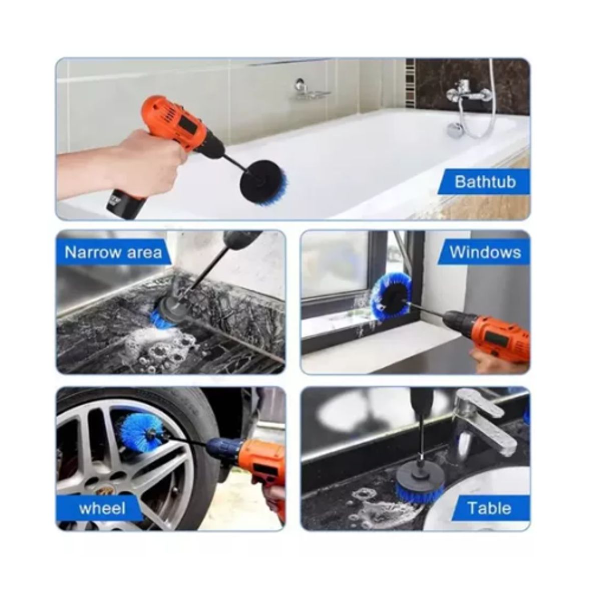 GENERICO - Limpieza De Auto Y Hogar Set Cepillos Taladro 6 Piezas