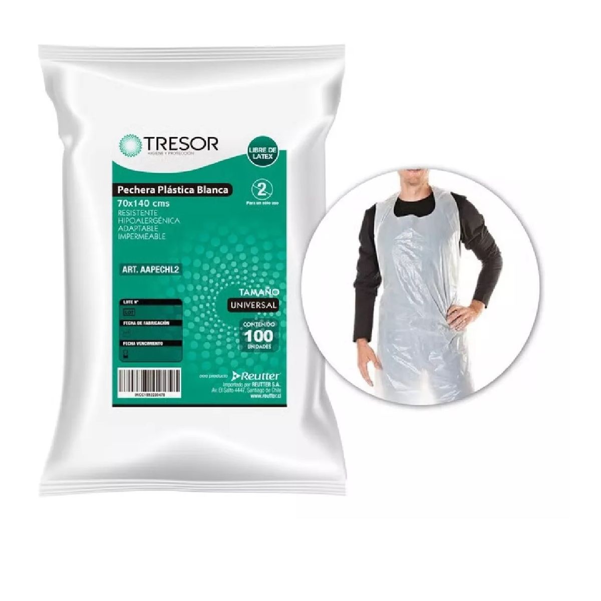 GENERICO - Pechera Desechable Sin Mangas 70x140cm Tresor 100 Unidades
