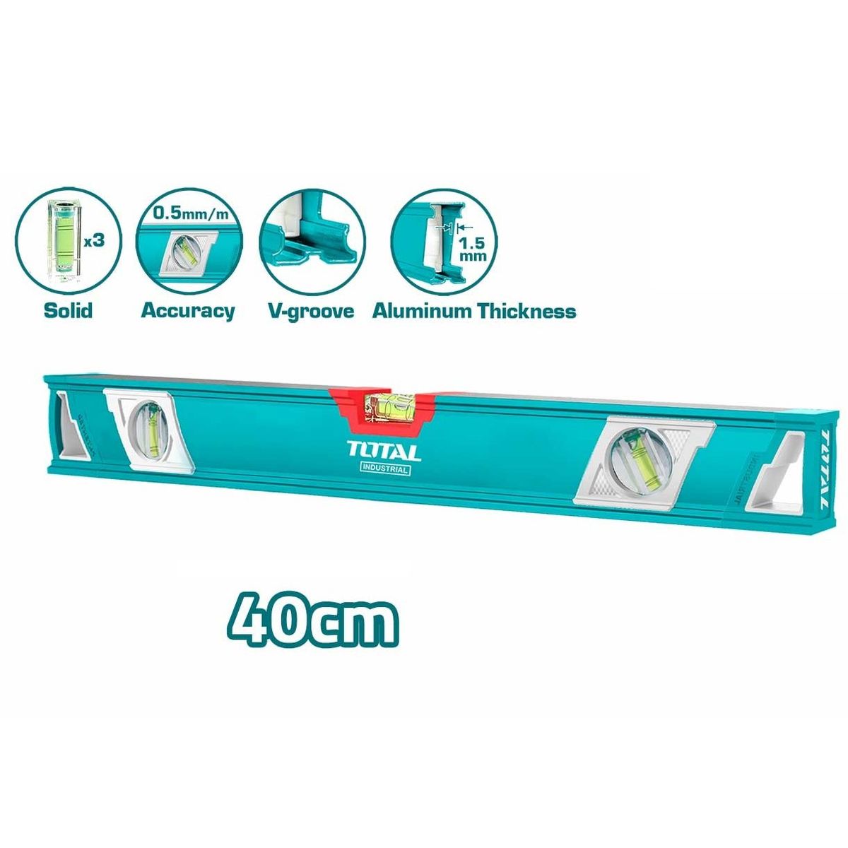 TOTAL - Nivel Aluminio 3 Burbujas 40cm Marca Total TMT2406