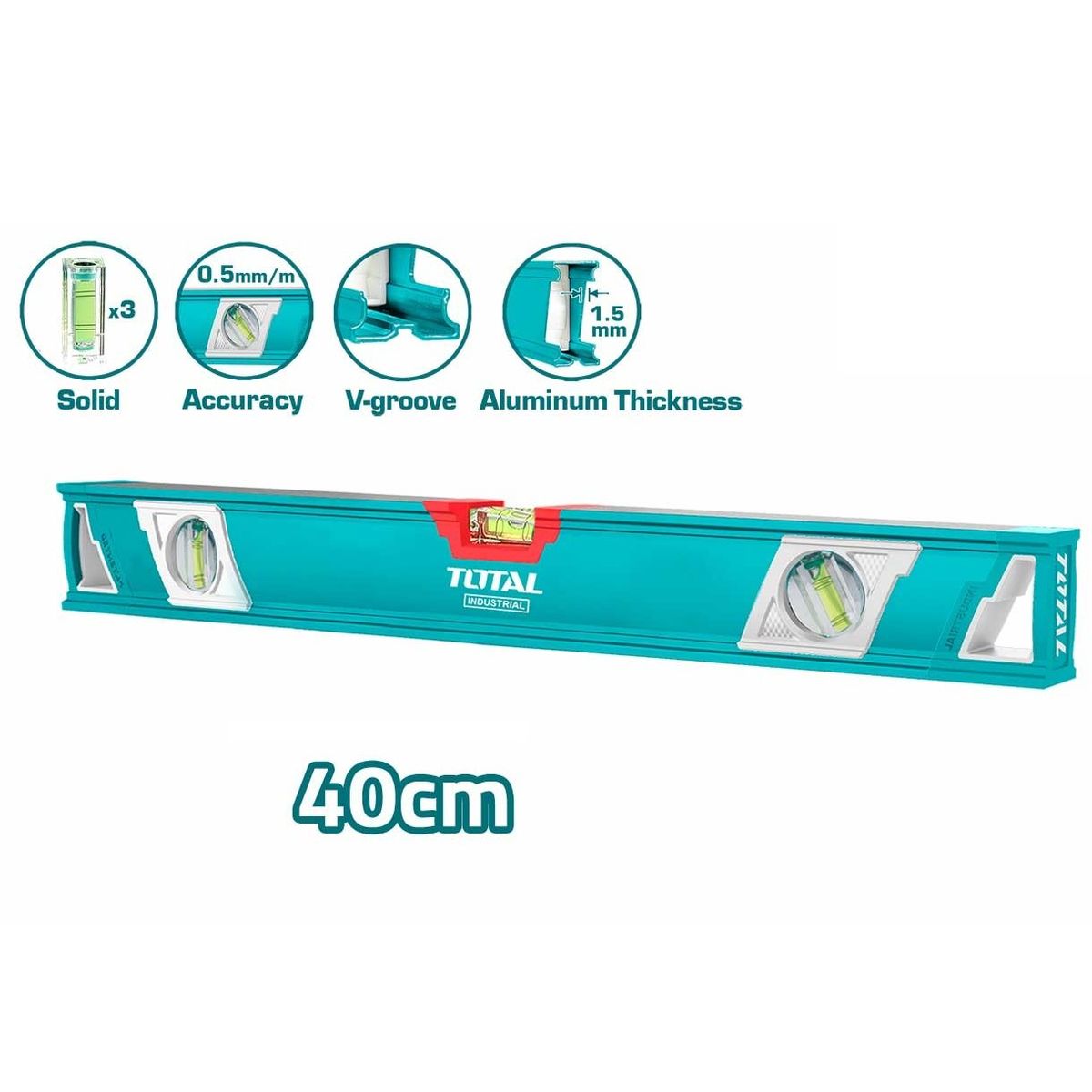 TOTAL - Nivel Aluminio 3 Burbujas 40cm Marca Total TMT2406