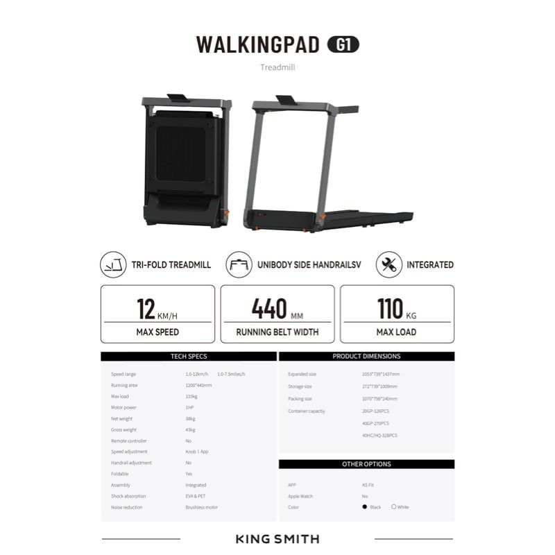 KINGSMITH - KingSmith Walkingpad Trotadora G1 12KM  -  Negro