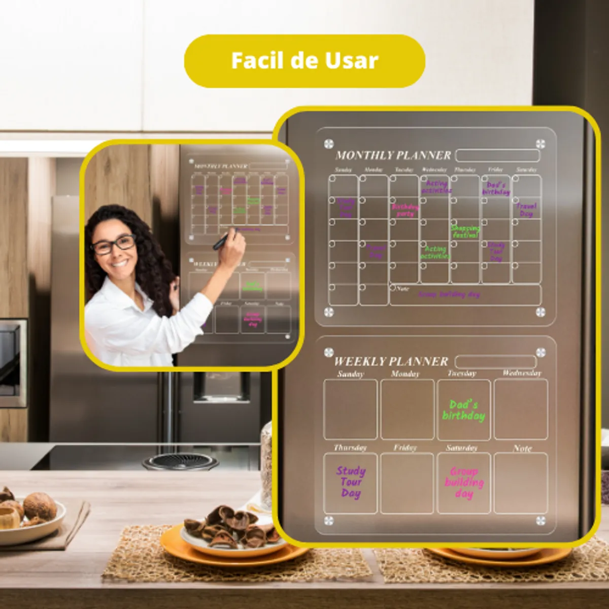 GENERICO - Set Pizarra Calendario Organizadora Para Refrigerador