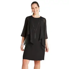 LORENZO DI PONTTI - Vestido Negro Manga 3,4 Cuello Redondo