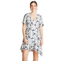 Vestido Midi Crudo Manga Corta Estampado Cuello V