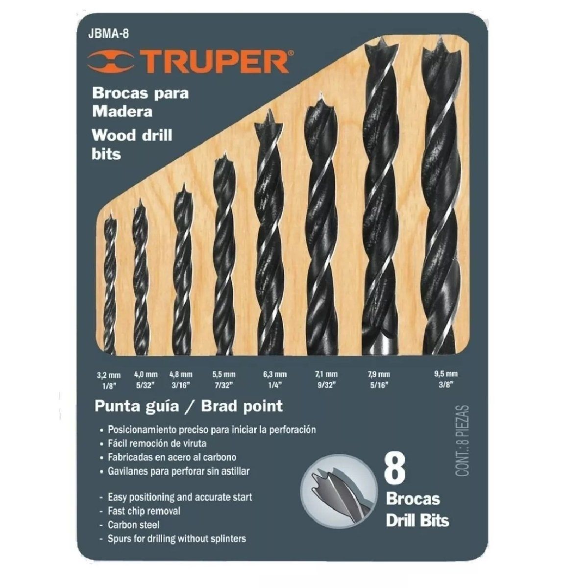 TRUPER - Juego De Brocas Truper  8 Piezas , uso en Madera