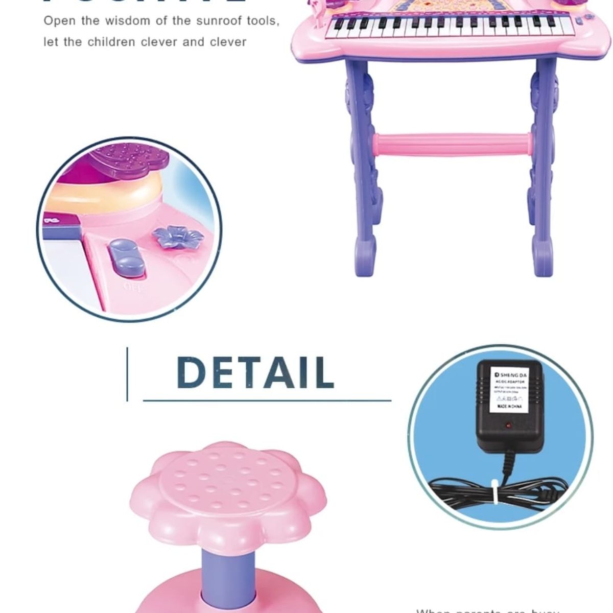 GENERICO - PIANO TECLADO 37 TECLAS MICROFONO CON CONECTOR MP3 Y LUZ