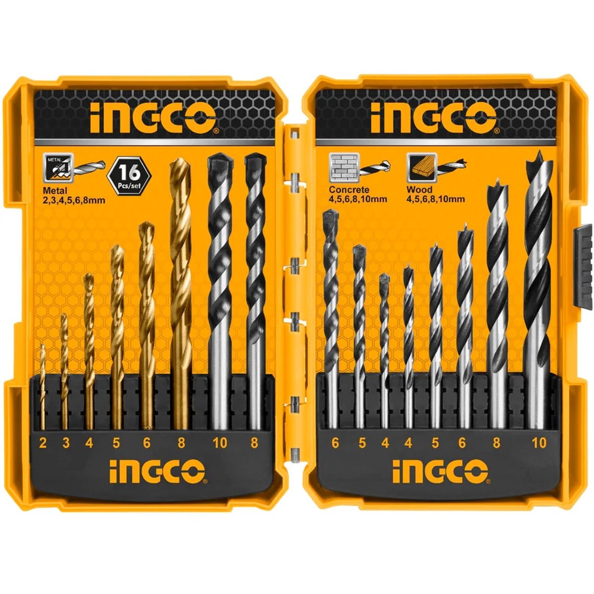 INGCO - Set De Brocas Surtidas Ingco Madera, metal, concreto 16 Pcs.