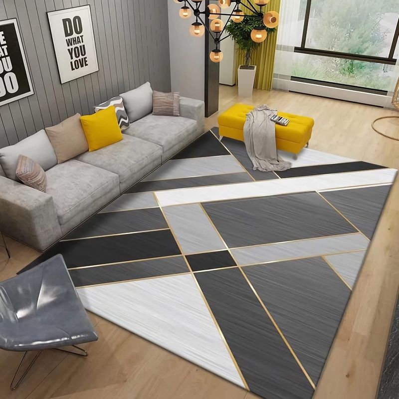 GENERICO - ALFOMBRA CON DISEÑO 180x200 GRIS LINEA DORADA LISA DELGADA Tf