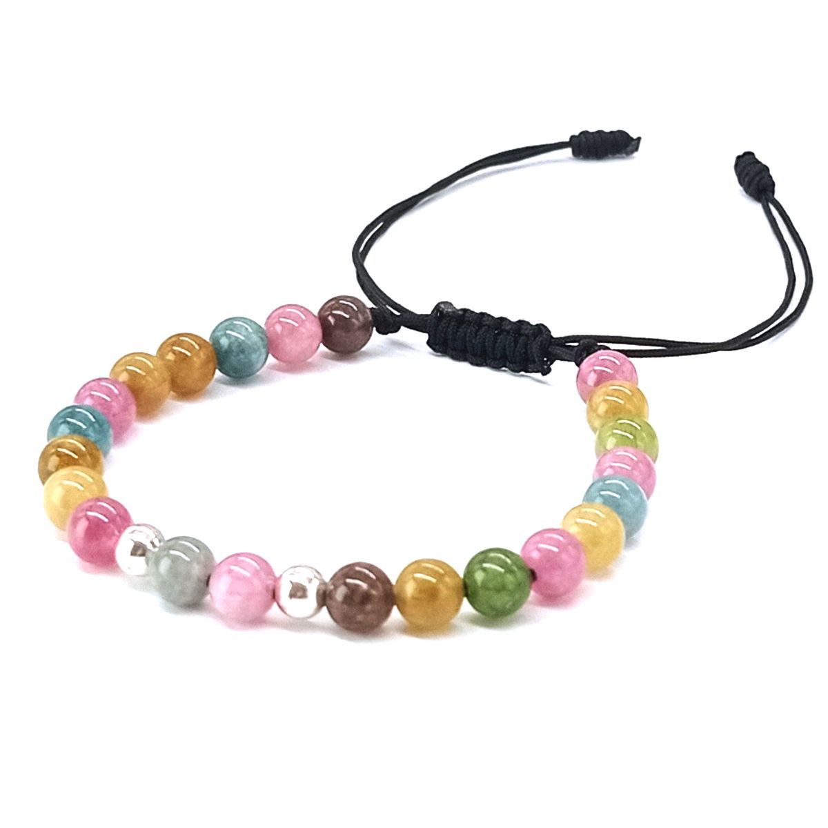 GENERICO - Pulsera Turmalina Multicolor y Plata Ajustable para Mujer
