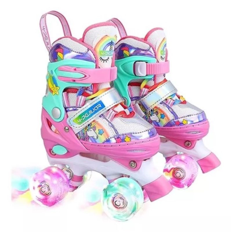 UNIBAG - Kit Patines Niña Principiante Led Con Protecciones 4 Ruedas