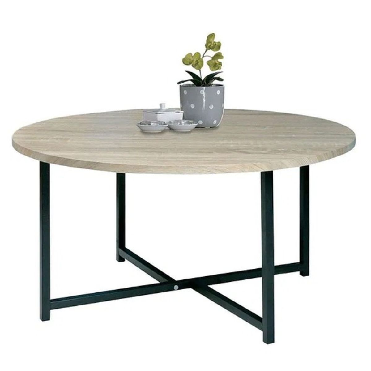 HABITA2 CHILE - Mesa de centro redonda madera natural base metal 80cm diametro