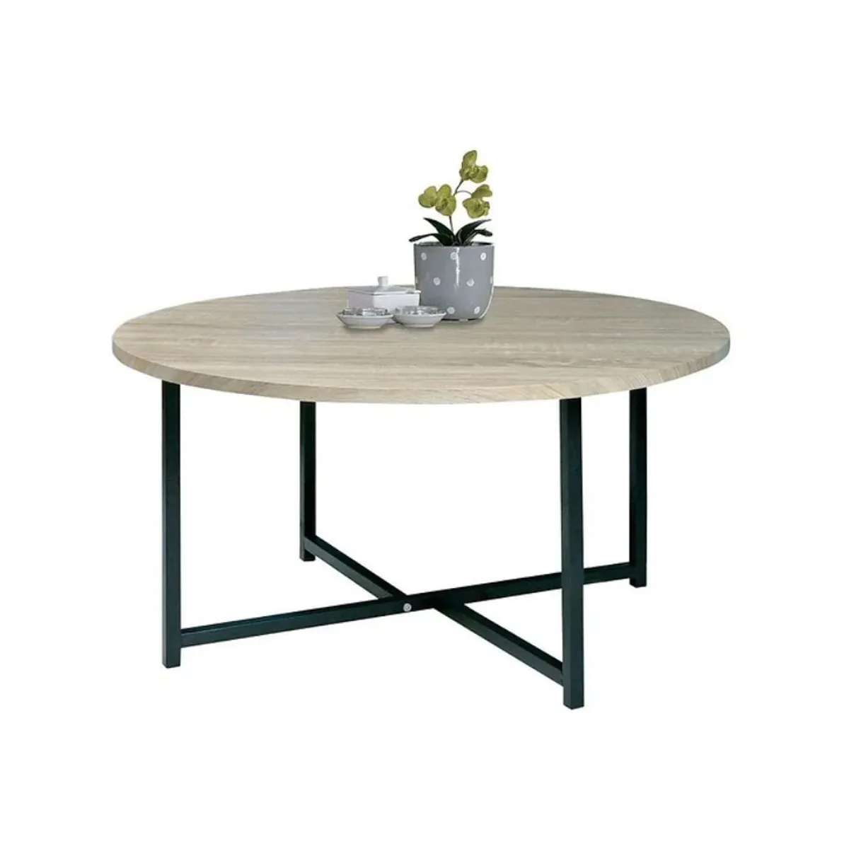 HABITA2 CHILE - Mesa de centro redonda madera natural base metal 80cm diametro