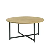 Mesa de centro redonda madera natural base metal 80cm diametro