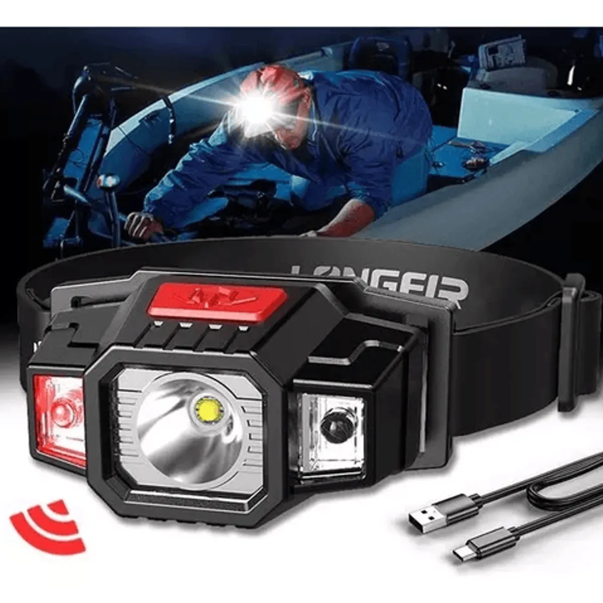 GENERICO - Linterna Cintillo Frontal Led Con Sensor Recargable