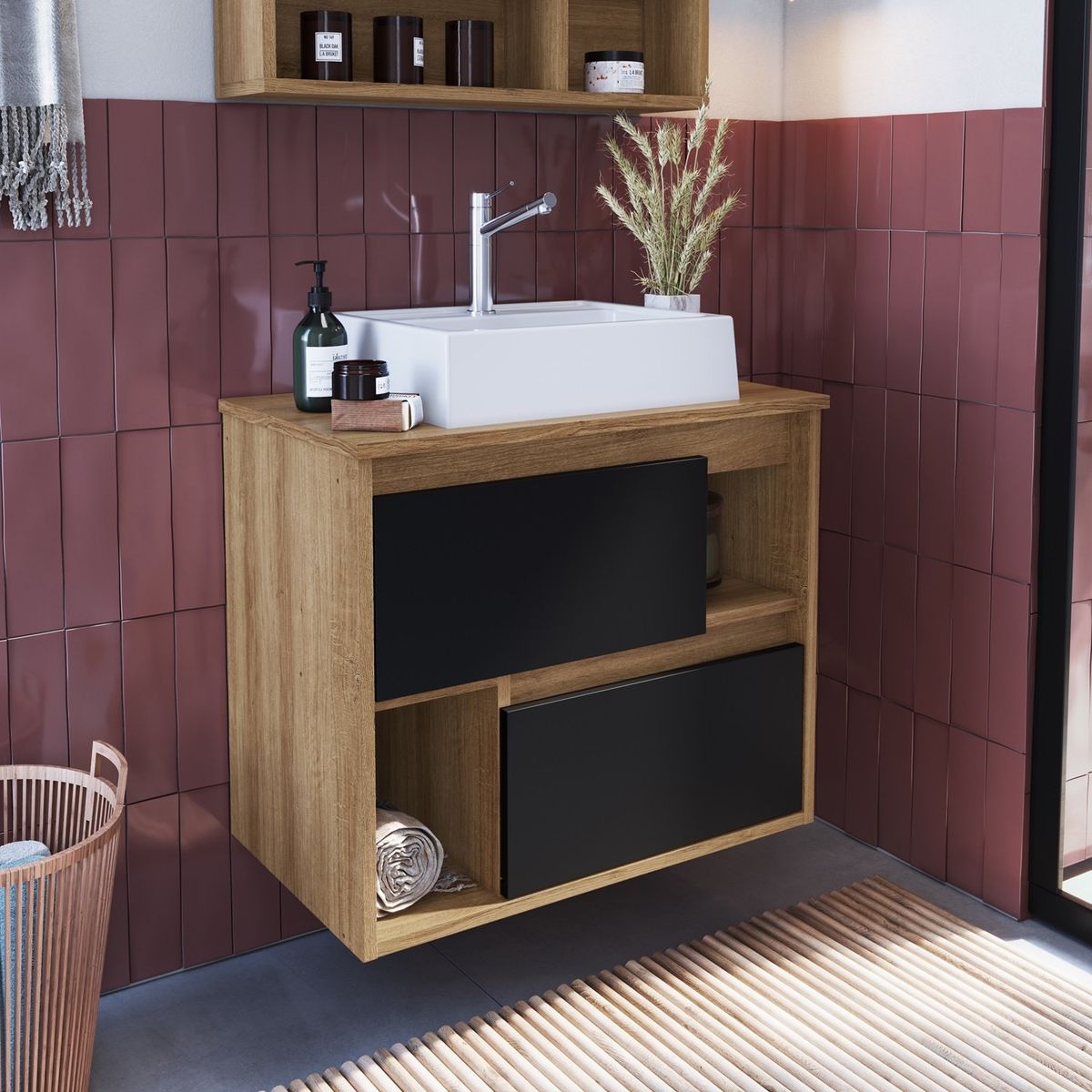 DF HOME - Vanitorio Mural Nova 2 puertas Castaño Negro con Lavamanos LVP03.071