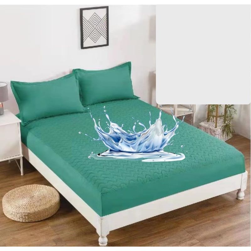 GENERICO - Cubrecolchón verde 2 plaza protector impermeable 2 funda almohada TF