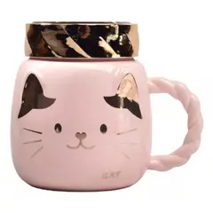 GENERICO - Taza Mug Gatito Tapa Dorada Tazón Lindo Regalo Catlover Café Rosa