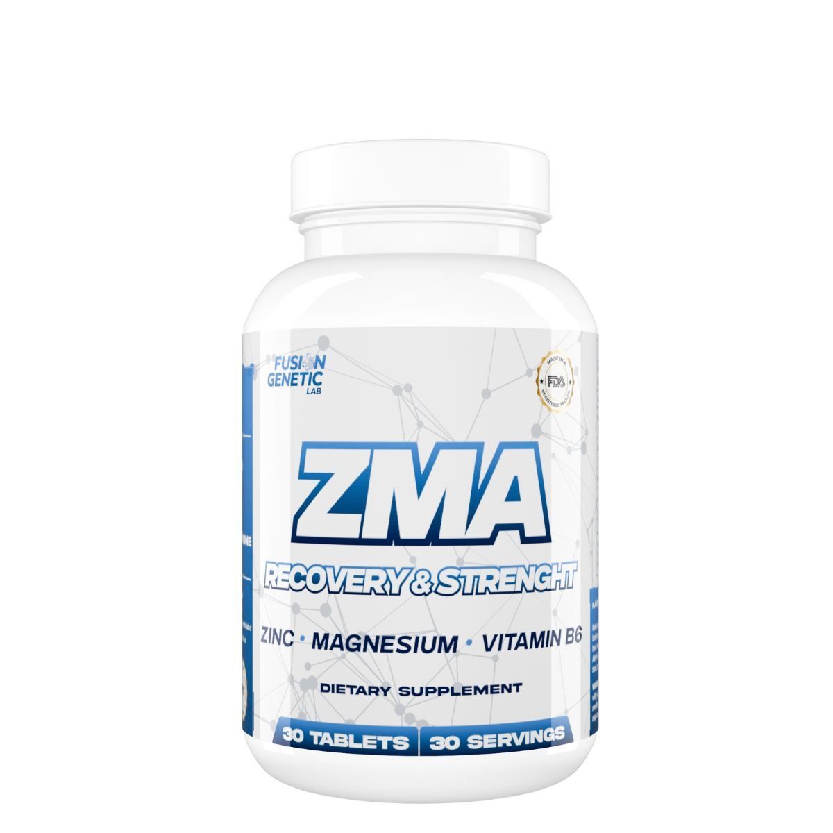 FUSION GENETIC LAB - ZMA MAGNESIO + ZINC + VITAMINA B6 30 TABLETAS- 30 SERVICIOS
