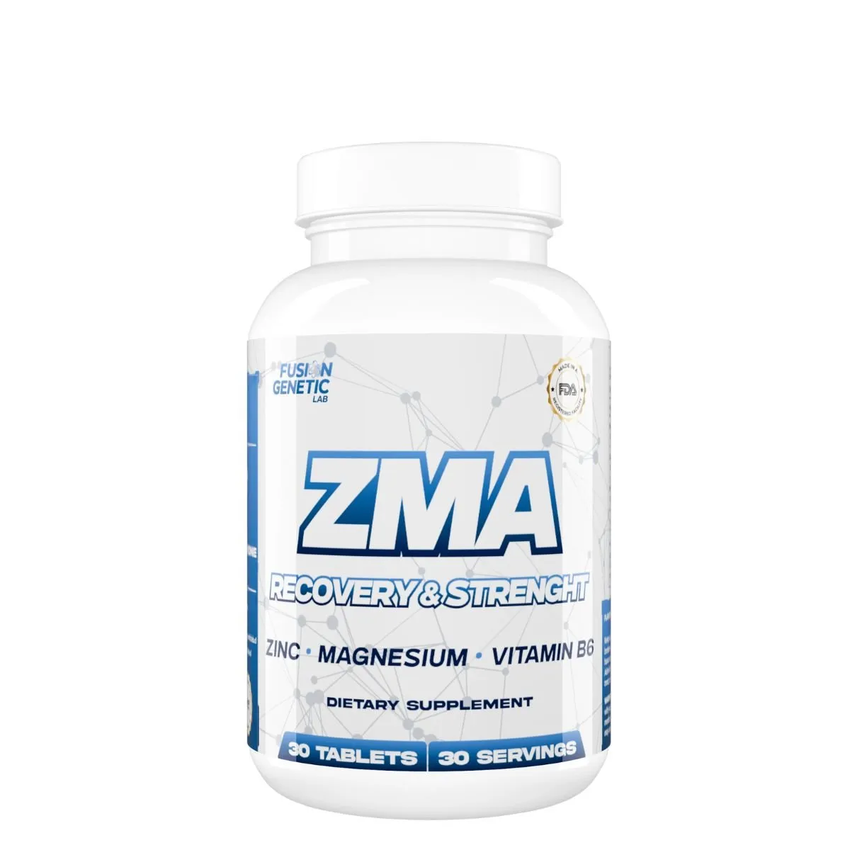 FUSION GENETIC LAB - ZMA MAGNESIO + ZINC + VITAMINA B6 30 TABLETAS- 30 SERVICIOS