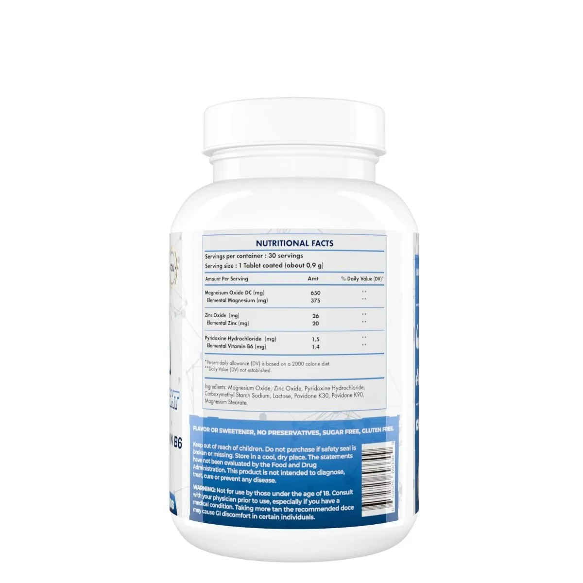 FUSION GENETIC LAB - ZMA MAGNESIO + ZINC + VITAMINA B6 30 TABLETAS- 30 SERVICIOS