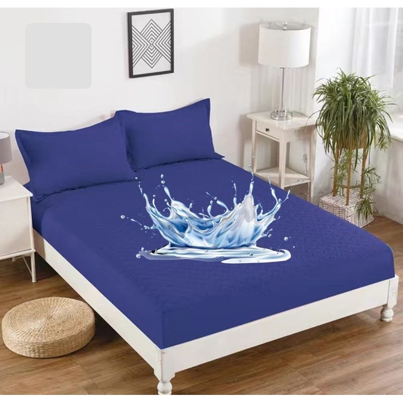 GENERICO - Cubrecolchón azul osc 1.5 plaza impermeable 1 funda almohada TF