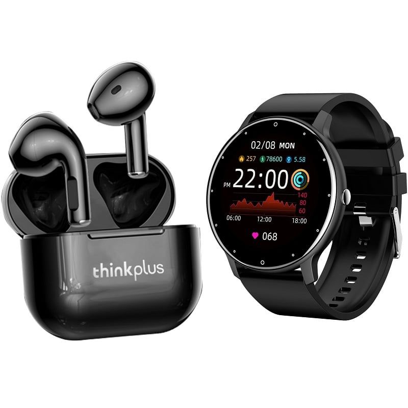 LENOVO - ZL02D reloj inteligente deportivo + combo Lenovo LP40 -Negro