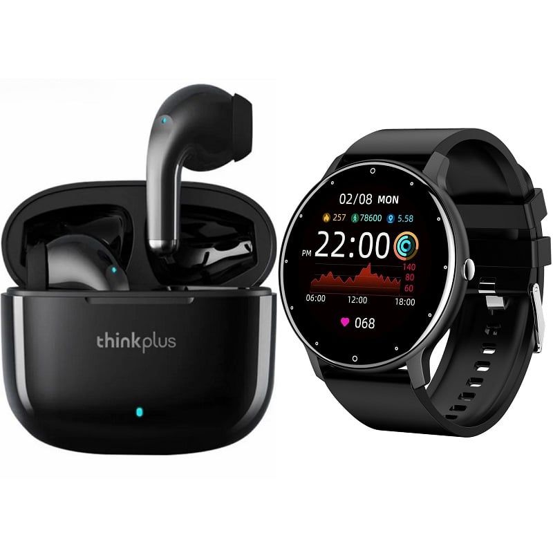 LENOVO - ZL02D reloj inteligente deportivo + combo Lenovo LP40 Pro-Negro