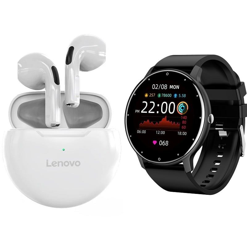 LENOVO - ZL02D reloj inteligente deportivo + combo Lenovo HT38-Negro+Blanco