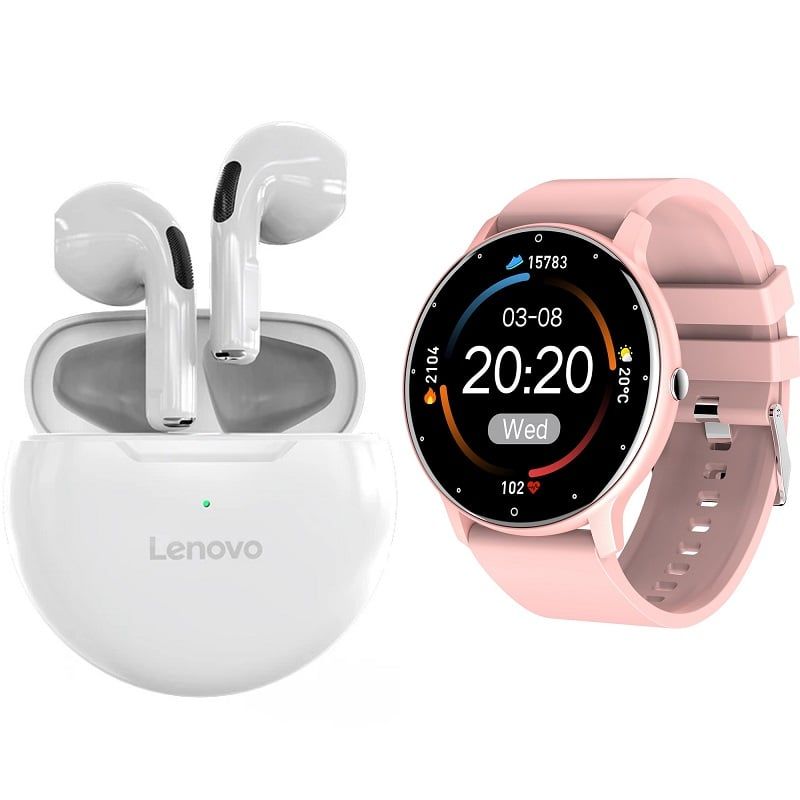 LENOVO - ZL02D reloj inteligente deportivo + combo Lenovo HT38-Rosa+Blanco