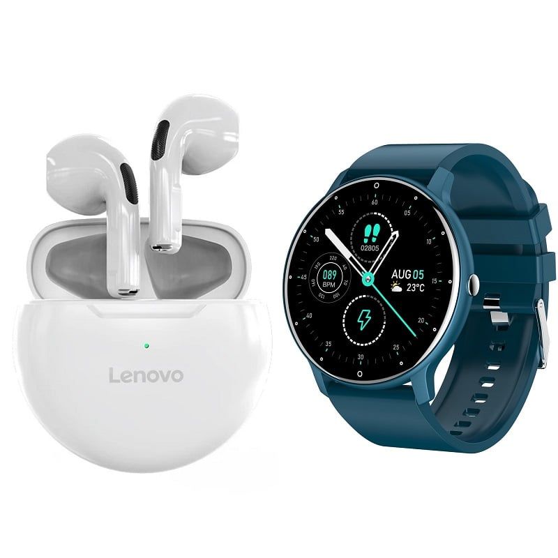 LENOVO - ZL02D reloj inteligente deportivo + combo Lenovo HT38-Azul+Blanco