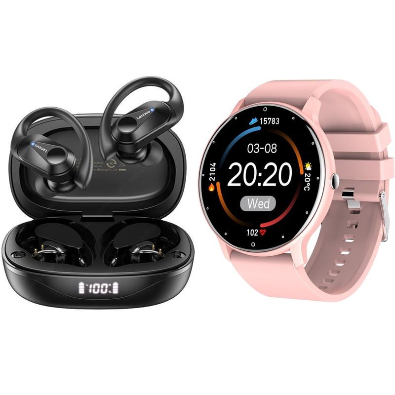 LENOVO - ZL02D reloj inteligente deportivo+combo Lenovo tws LP75-Rosa+Negro