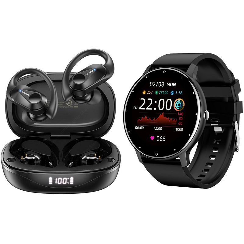 LENOVO - ZL02D reloj inteligente deportivo+combo Lenovo tws LP75-Negro+Negro
