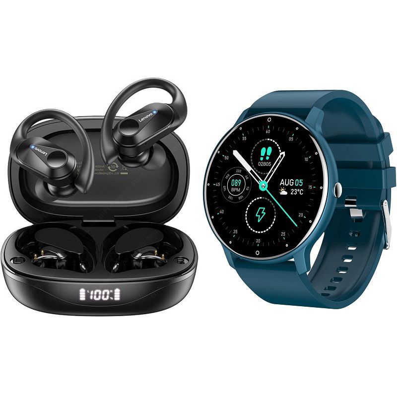 LENOVO - ZL02D reloj inteligente deportivo+combo Lenovo tws LP75-Azul+Negro