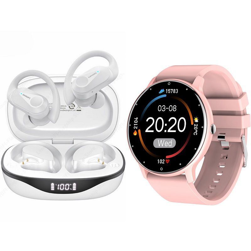LENOVO - ZL02D reloj inteligente deportivo+combo  Lenovo TWS LP75-Rosa+Blanco