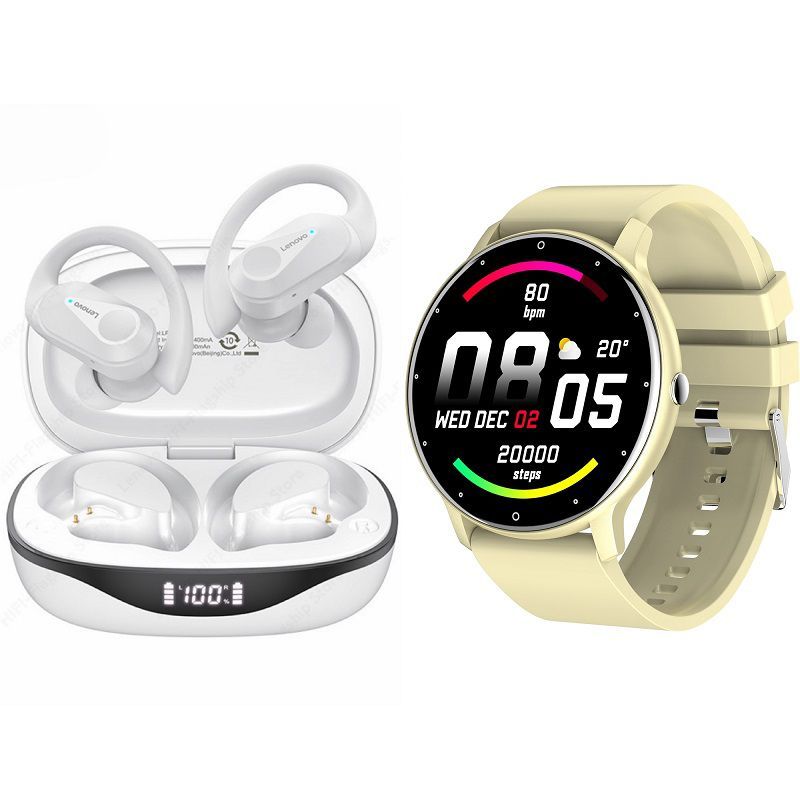LENOVO - ZL02D reloj inteligente deportivo+combo  Lenovo LP75-Amarillo+Blanco