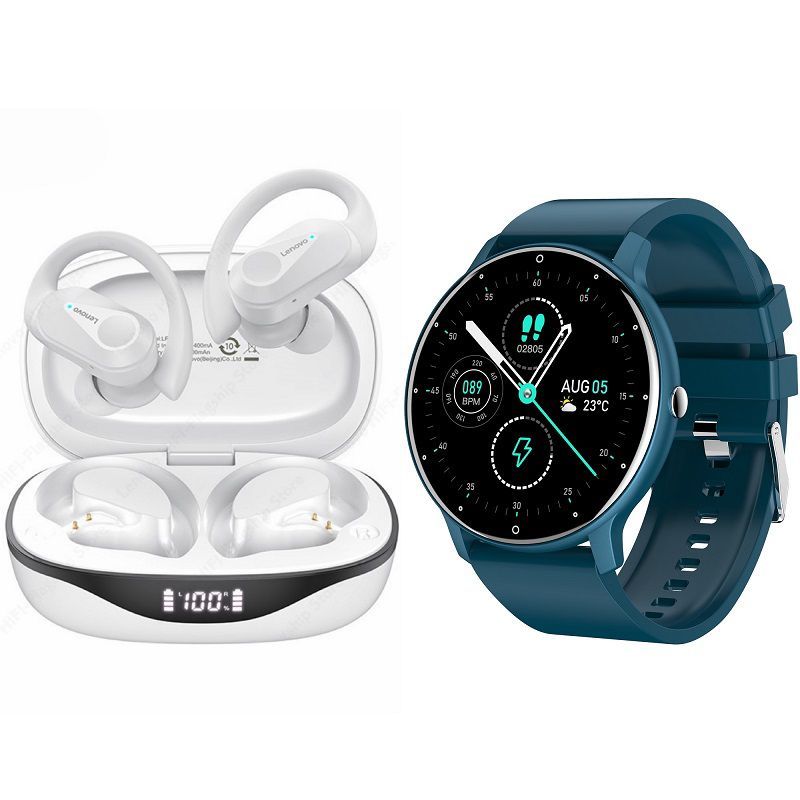 LENOVO - ZL02D reloj inteligente deportivo+combo  Lenovo TWS LP75-Azule+Blanco