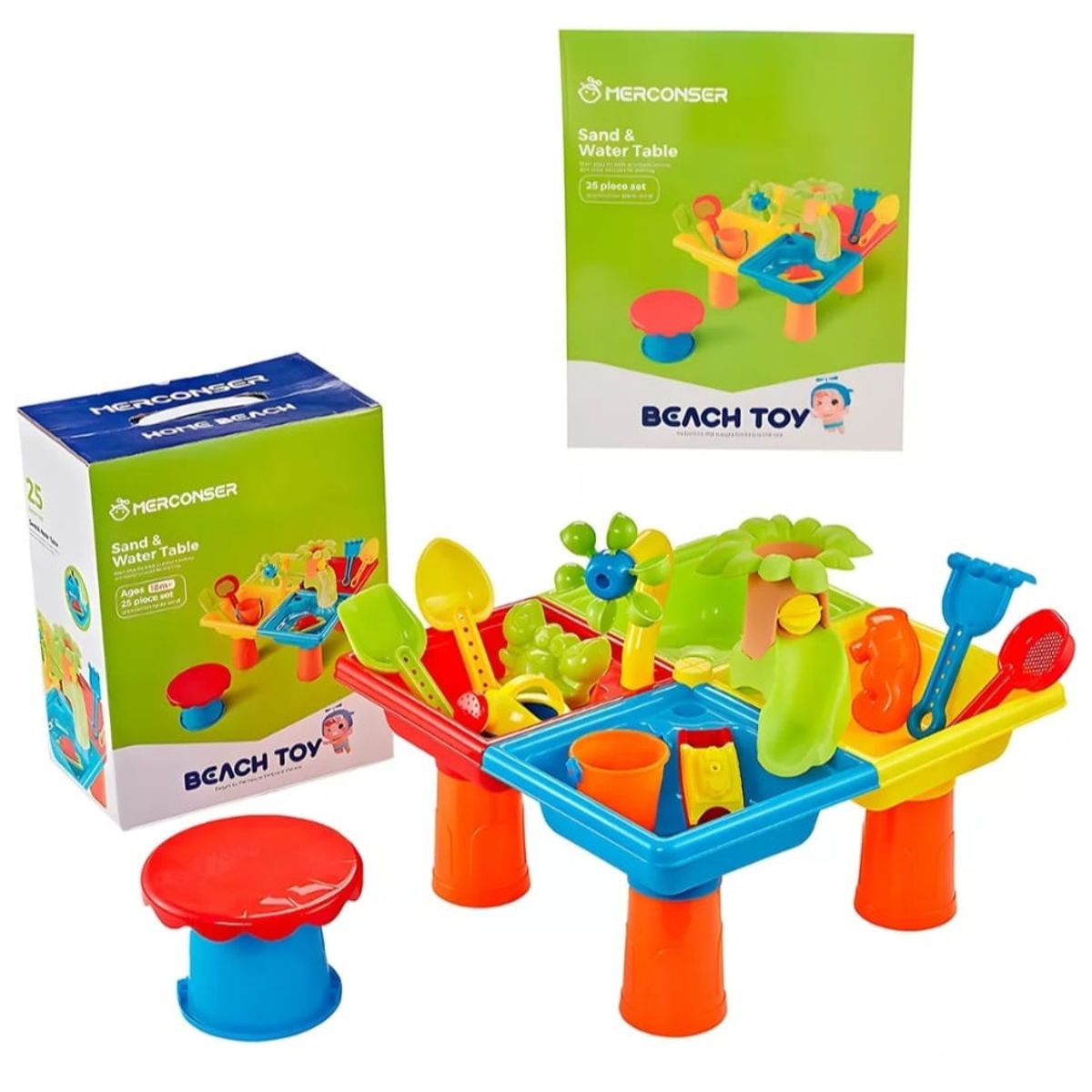 GENERICO - Mesa De Arena Y Agua juego Kit De 25 Piezas + Banquito