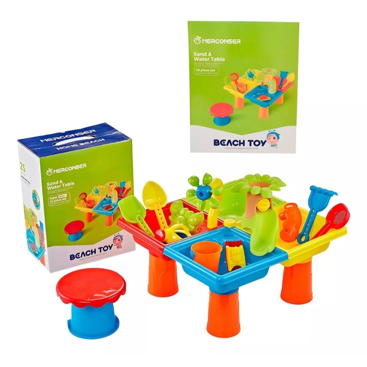 GENERICO - Mesa De Arena Y Agua juego Kit De 25 Piezas + Banquito