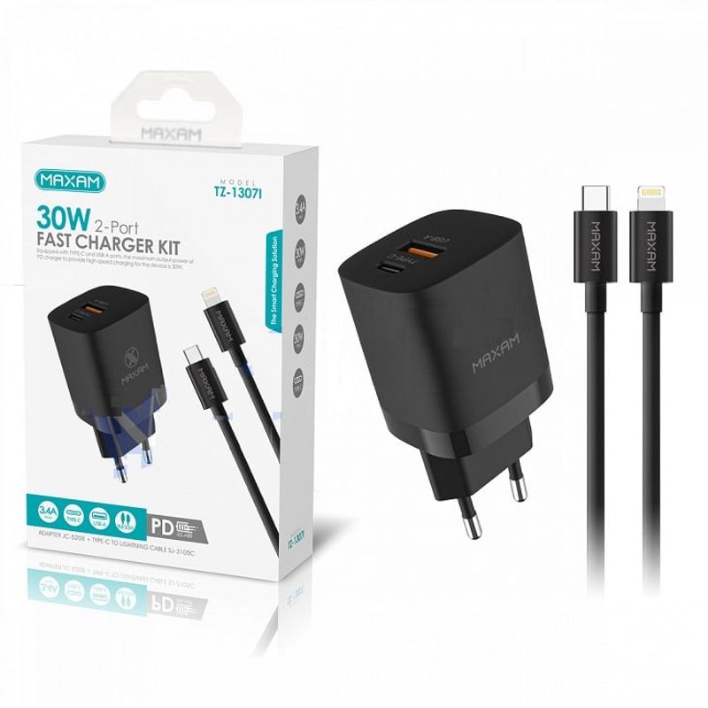 GENERICO - Cargador Maxam Compatible iPhone Usb-c y USB a Lighting 30W Generico