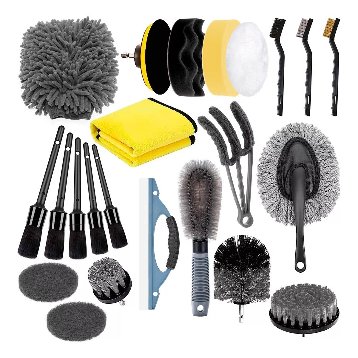 TNAKIEX - Set 23 Piezas Limpieza De Auto Hogar Cepillos Para Taladro
