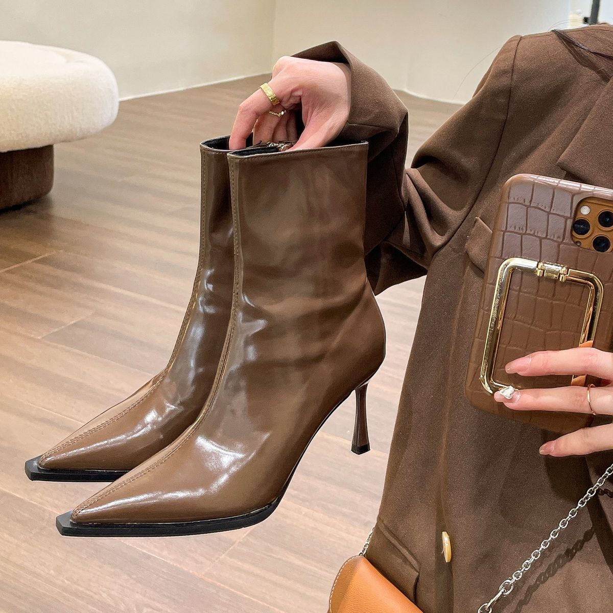 BLWOENS - Zapatos BOTAS cortas de invierno para mujeres Zapatilla - Marrón