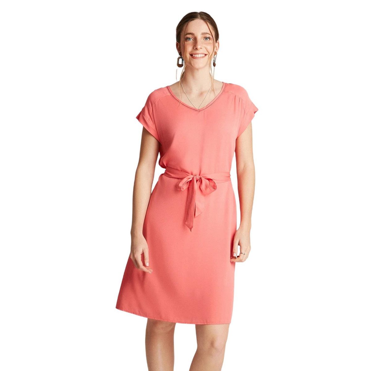 CURVI - Vestido Midi Coral Manga Kimono Cuello V