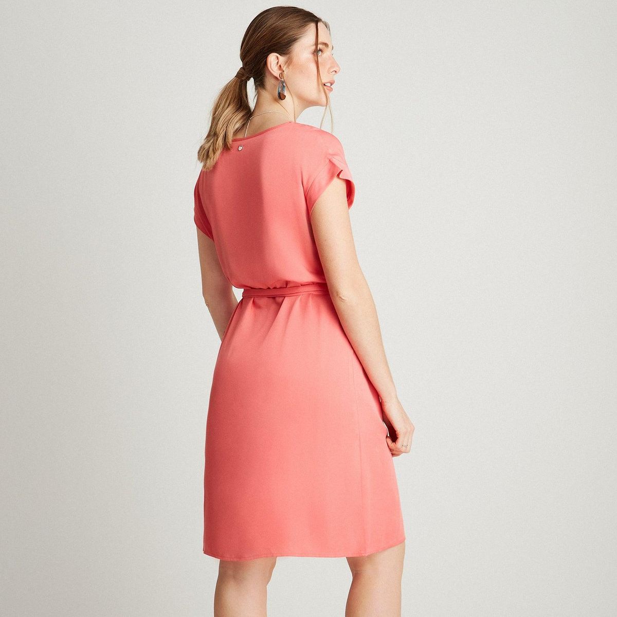 CURVI - Vestido Midi Coral Manga Kimono Cuello V