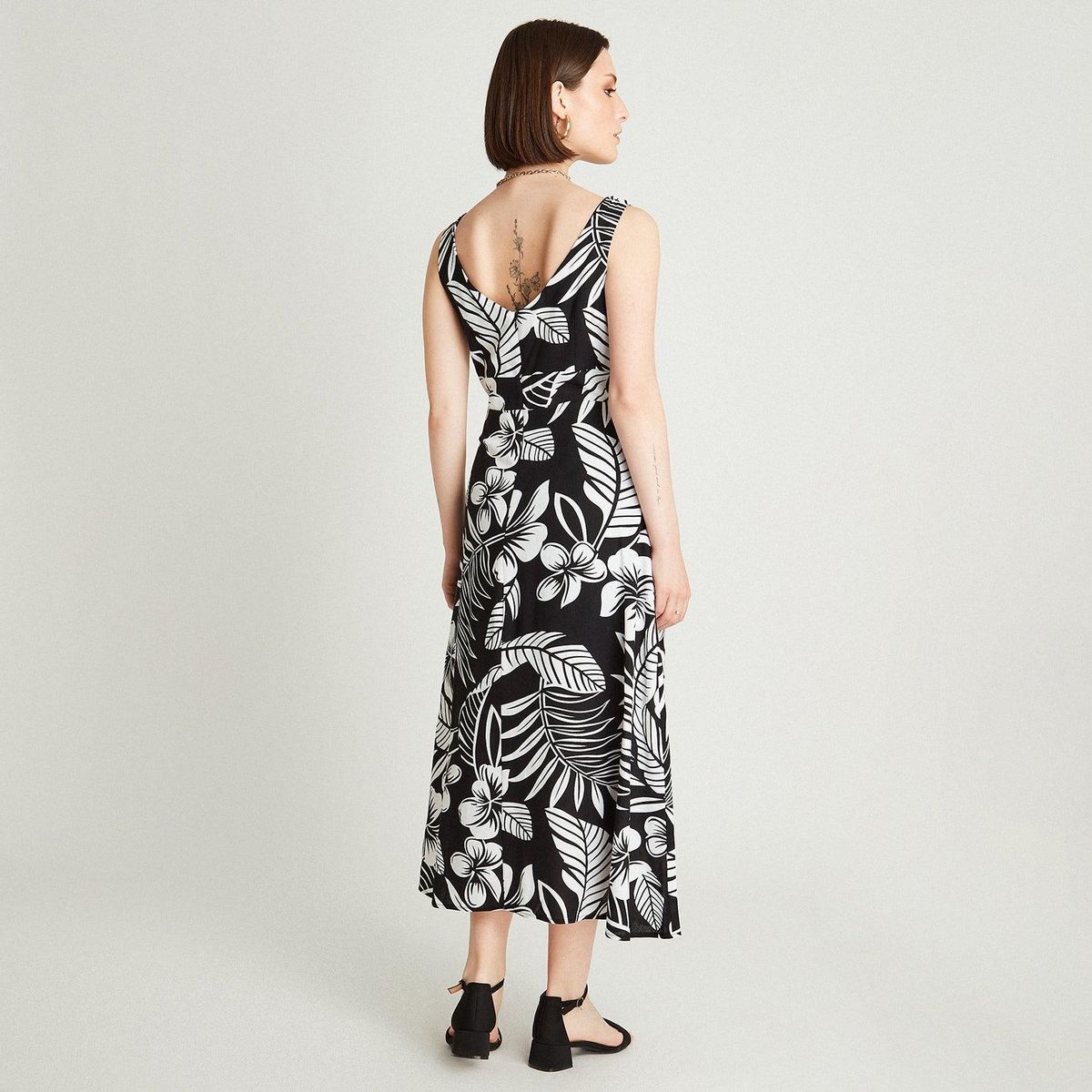 LORENZO DI PONTTI - Vestido Maxi Negro De Lino Estampado Sin Mangas