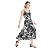 Vestido Maxi Negro De Lino Estampado Sin Mangas